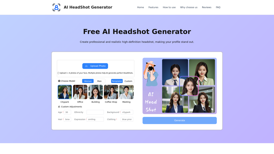 Professional AI Headshot Generator（No Signup & 100% Free）