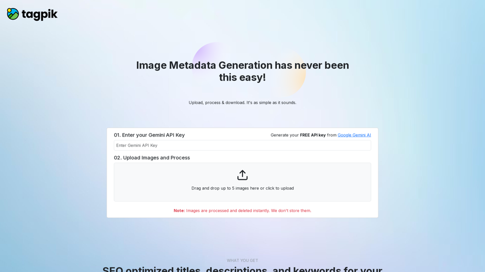 Free SEO Optimized Metadata Generator for Stock Images by TagPik