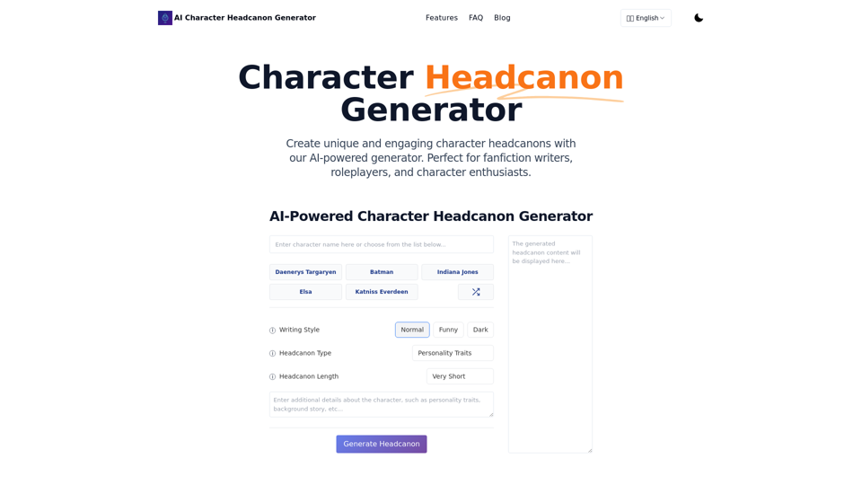 AI Character Headcanon Generator