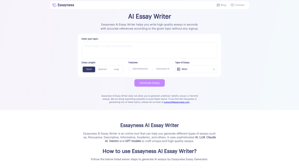 AI Essay Writer - Free Essay Generator (No Sign-Up)