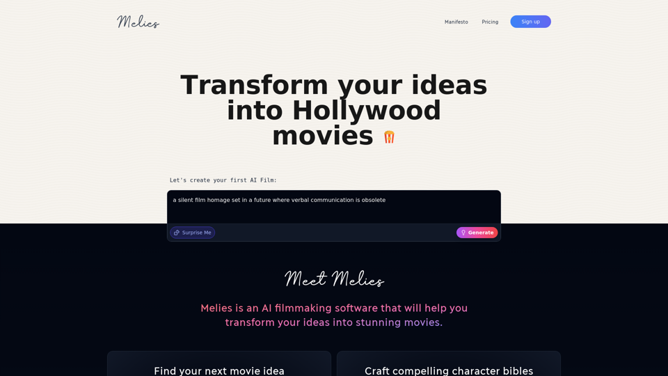 Melies • Transform your ideas into Hollywood movies