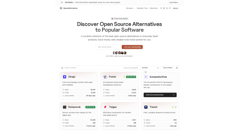 Open Source Alternatives to Popular Software – OpenAlternative