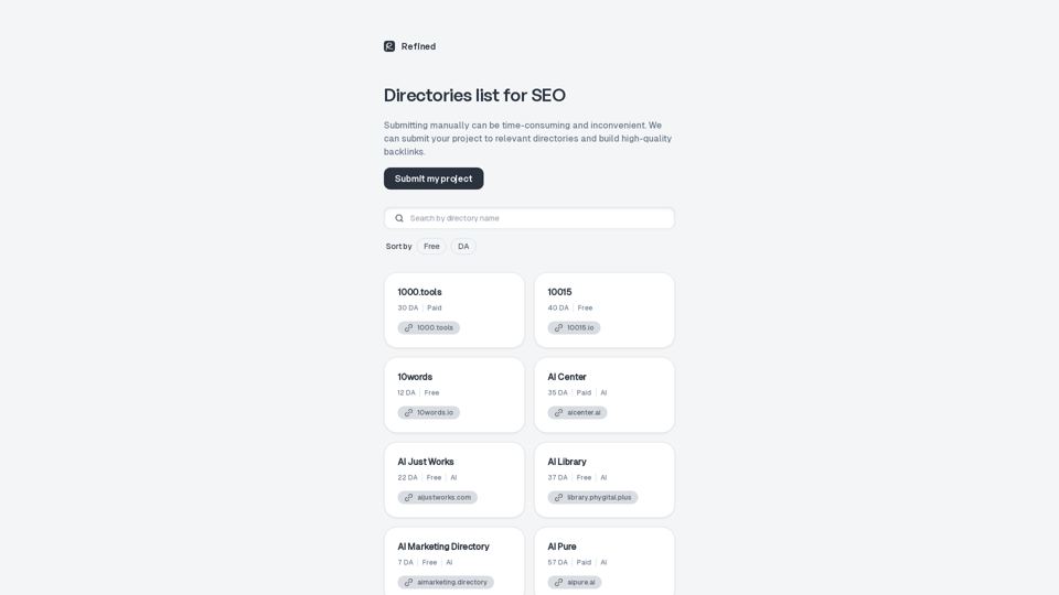 Directories list for SEO - Refined