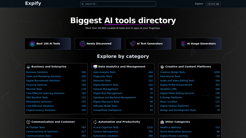 Expify | Biggest AI tools directory in the planet.