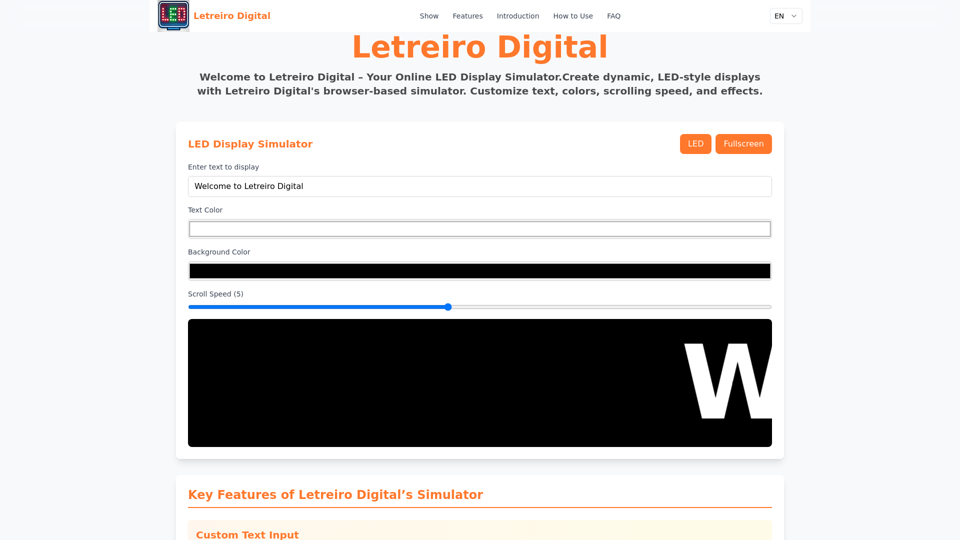 Letreiro Digital – Online LED Display Simulator for Custom Scrolling Signs