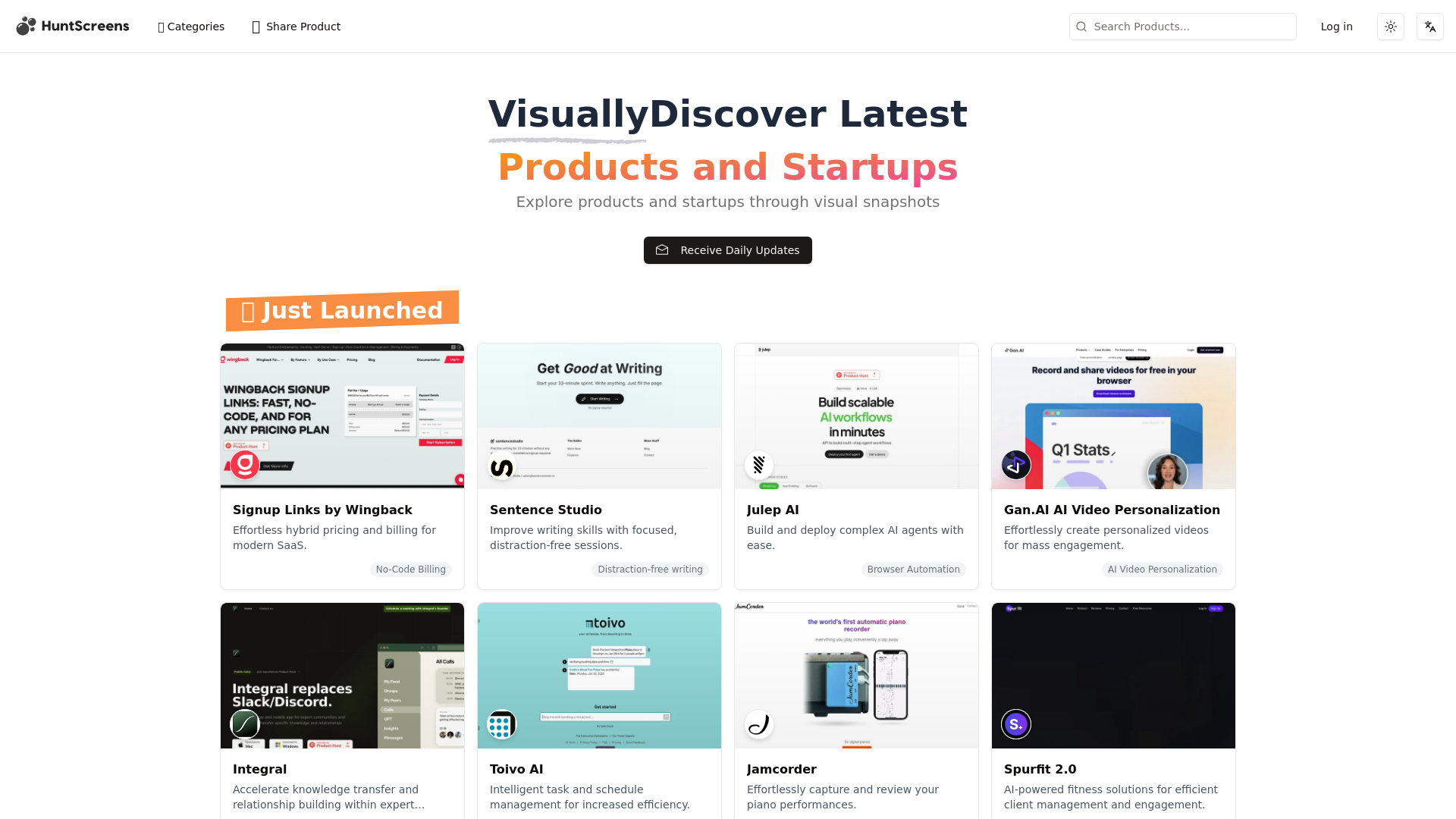 Screenshots of Every New Product and Startup!