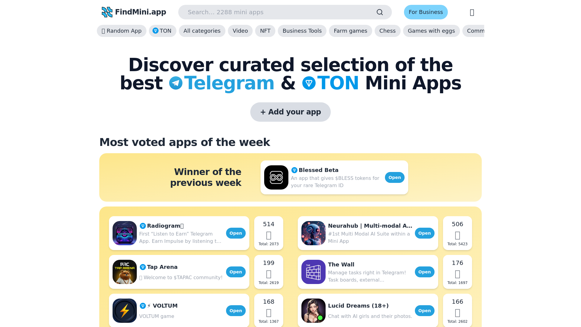 FindMini.app — your source of Telegram Mini Apps