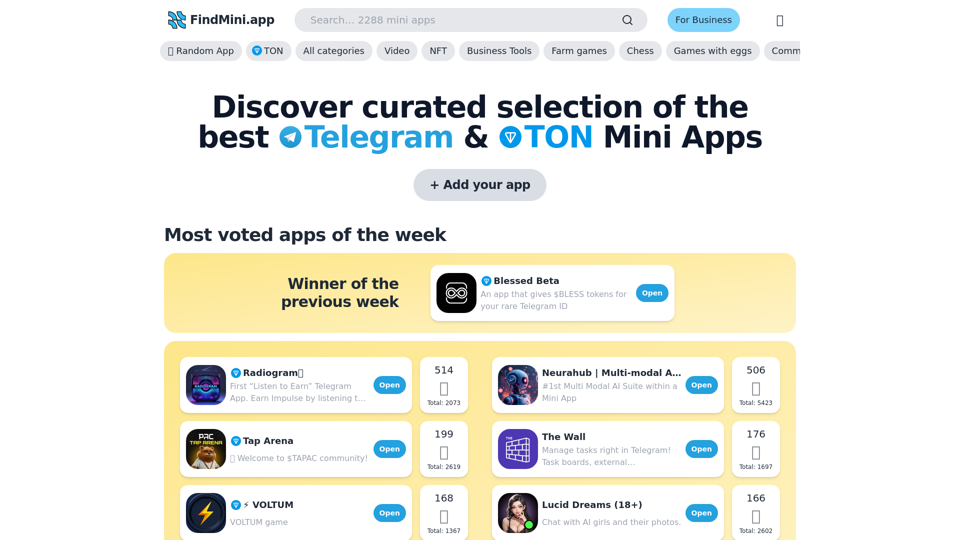 FindMini.app — your source of Telegram Mini Apps