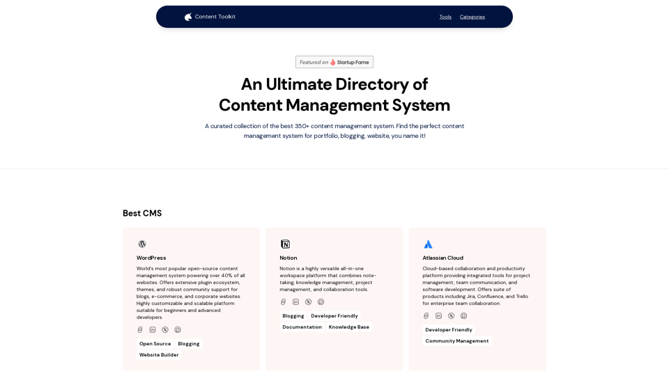 Content Toolkit - An Ultimate Directory of Content Management System