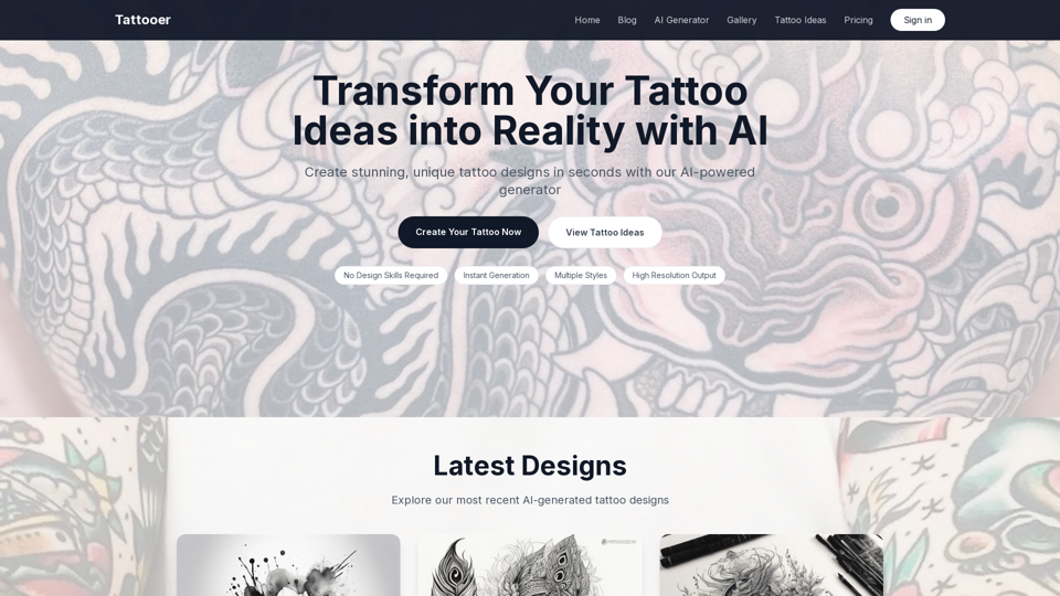 Tattooer - AI Tattoo Generator | Create Custom Tattoo Designs Instantly