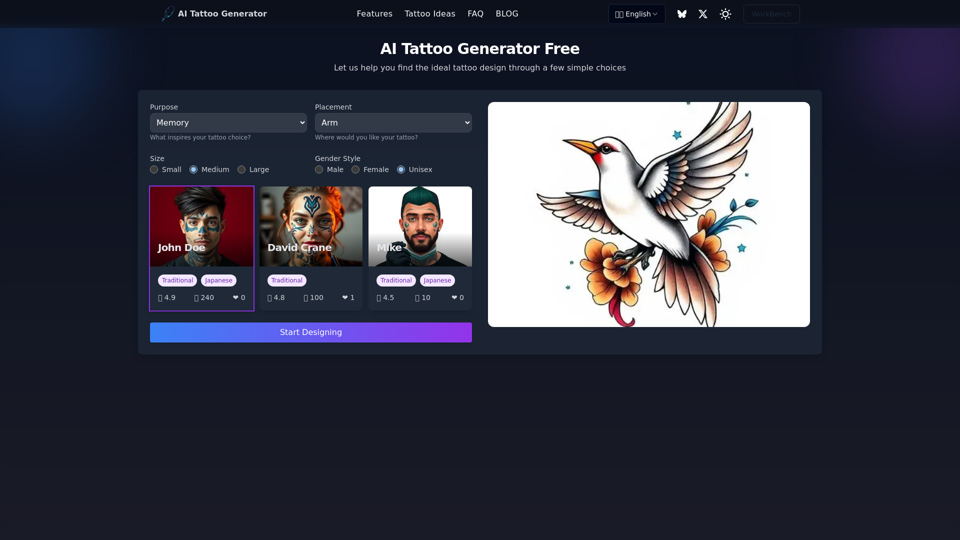 AI Tattoo Generator - Create Unique Tattoo Designs