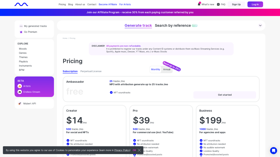 Mubert Subscription screenshot
