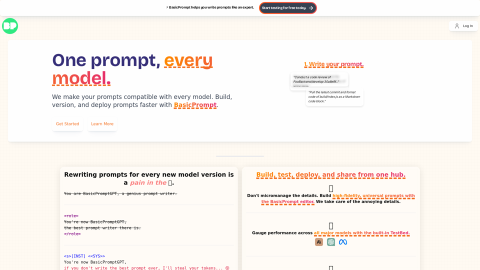 BasicPrompt - Build, deploy, and test prompts faster. | BasicPrompt