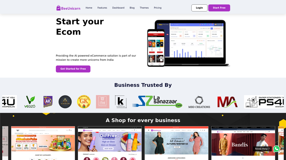 BeeUnicorn | Start your Ecommerce Store for Free