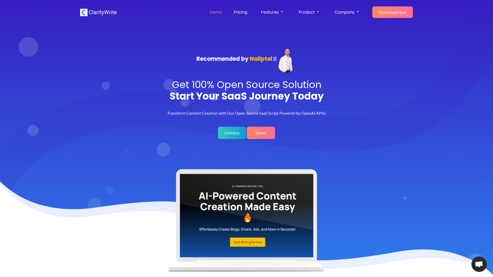 Clarity Write | Transform Content Creation with Our Open-Source SaaS Script | Start Your SaaS Journey Today