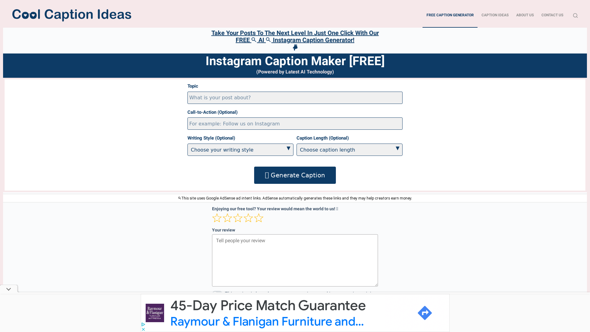 FREE AI Instagram Caption Generator Tool (No Login Required)