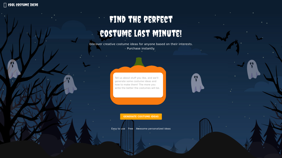 Cool Costume Ideas | Free AI-Powered Halloween Suggestions 🎃