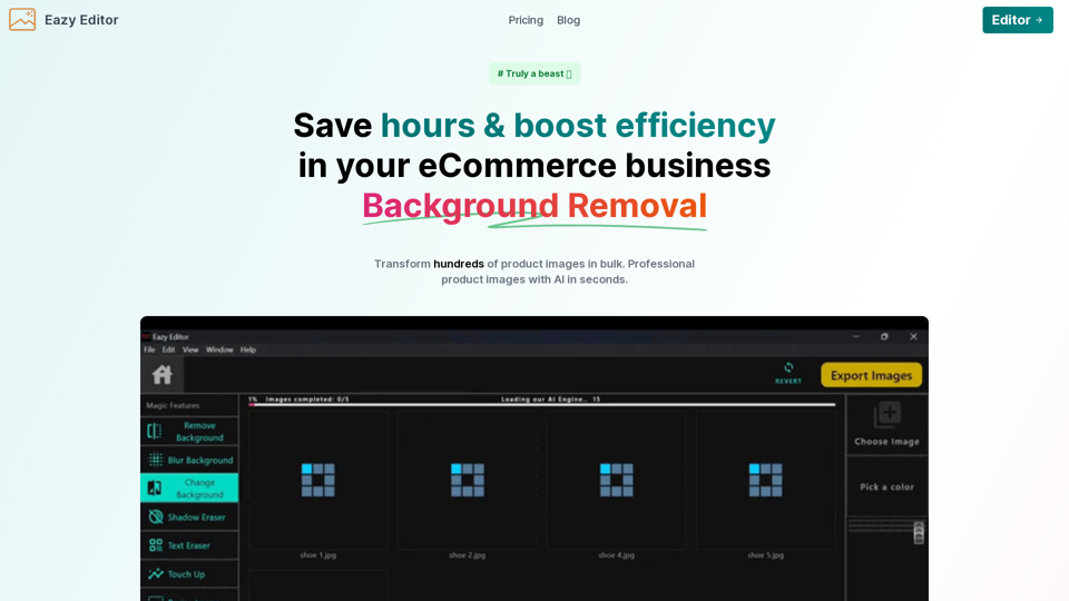 Edit Hundreds of photos at once: Create Product Pics; Remove Background from image - Eazy Editor