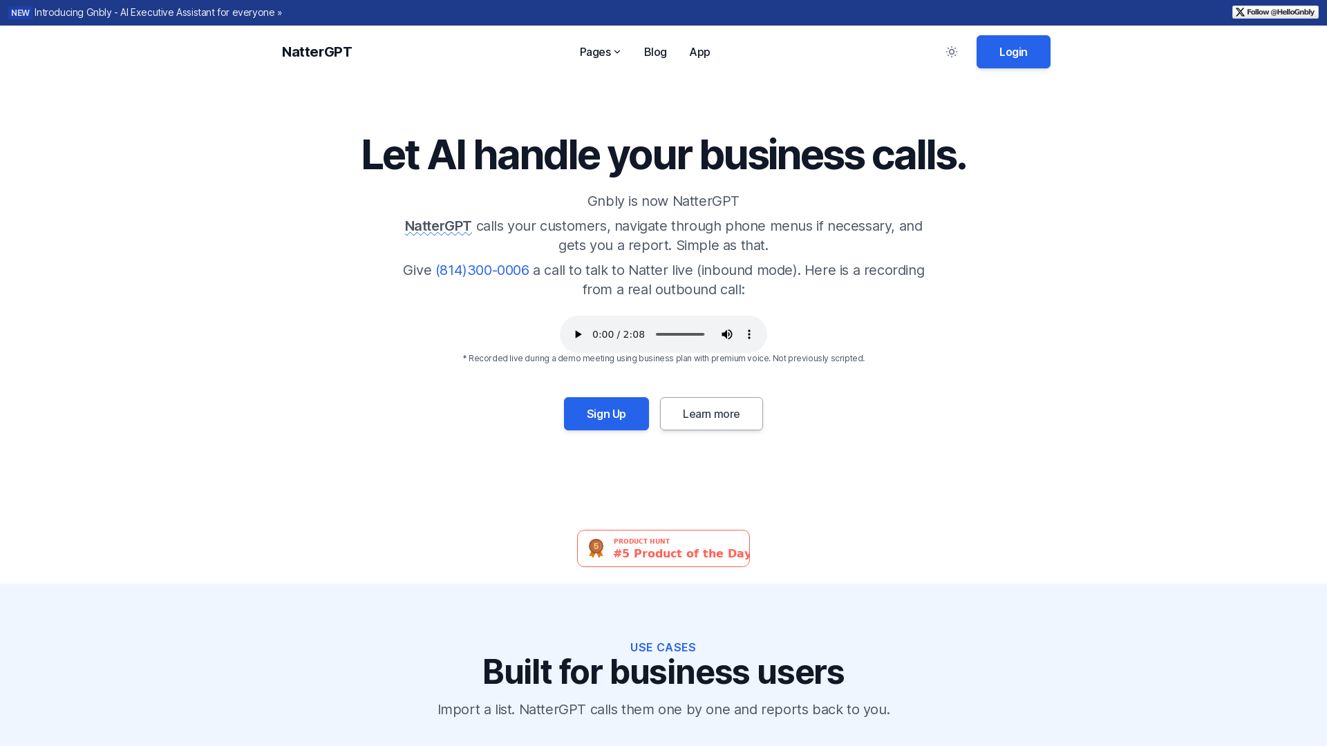 NatterGPT — Let AI handle your business calls