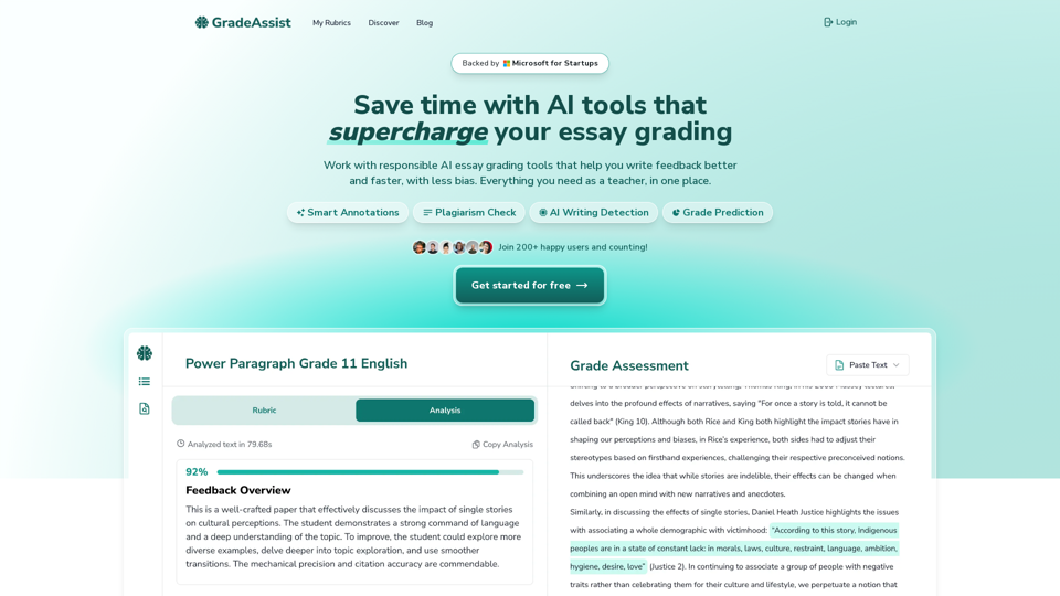 GradeAssist: Save time with AI Essay Tools for Teachers