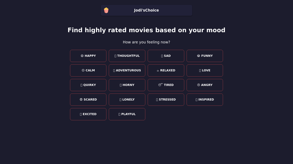 Jodi's Choice - Discover top-rated movies based on your mood.