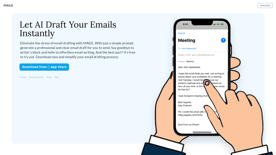 MAILE - The AI-Powered Email Writing Application for iPhone