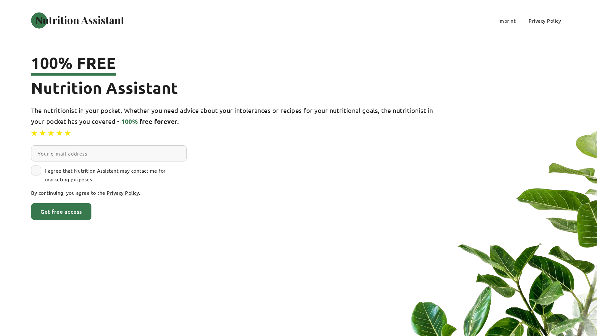 100% FREE Nutrition Assistant