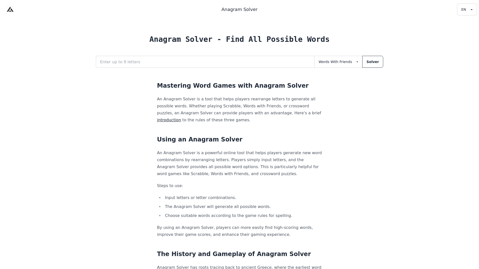 Free Online Anagram Solver