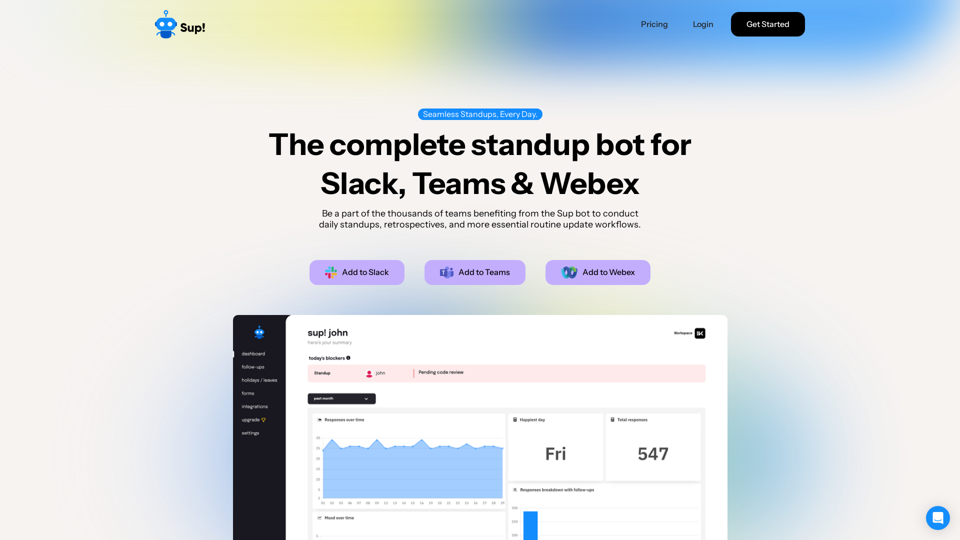 Sup Bot - Best Standup Bot for Slack, MS Teams, and Webex