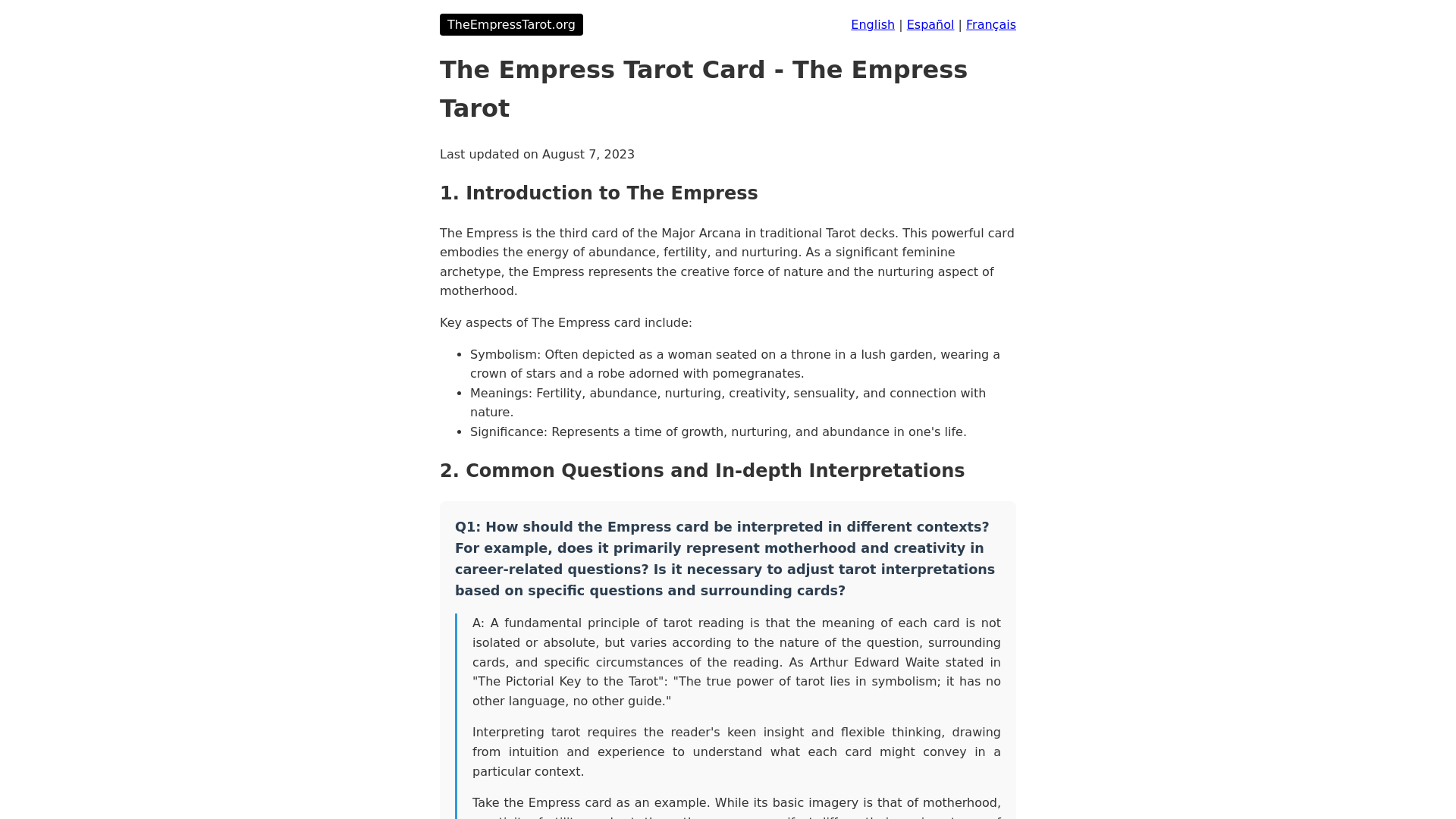 The Empress Tarot Card