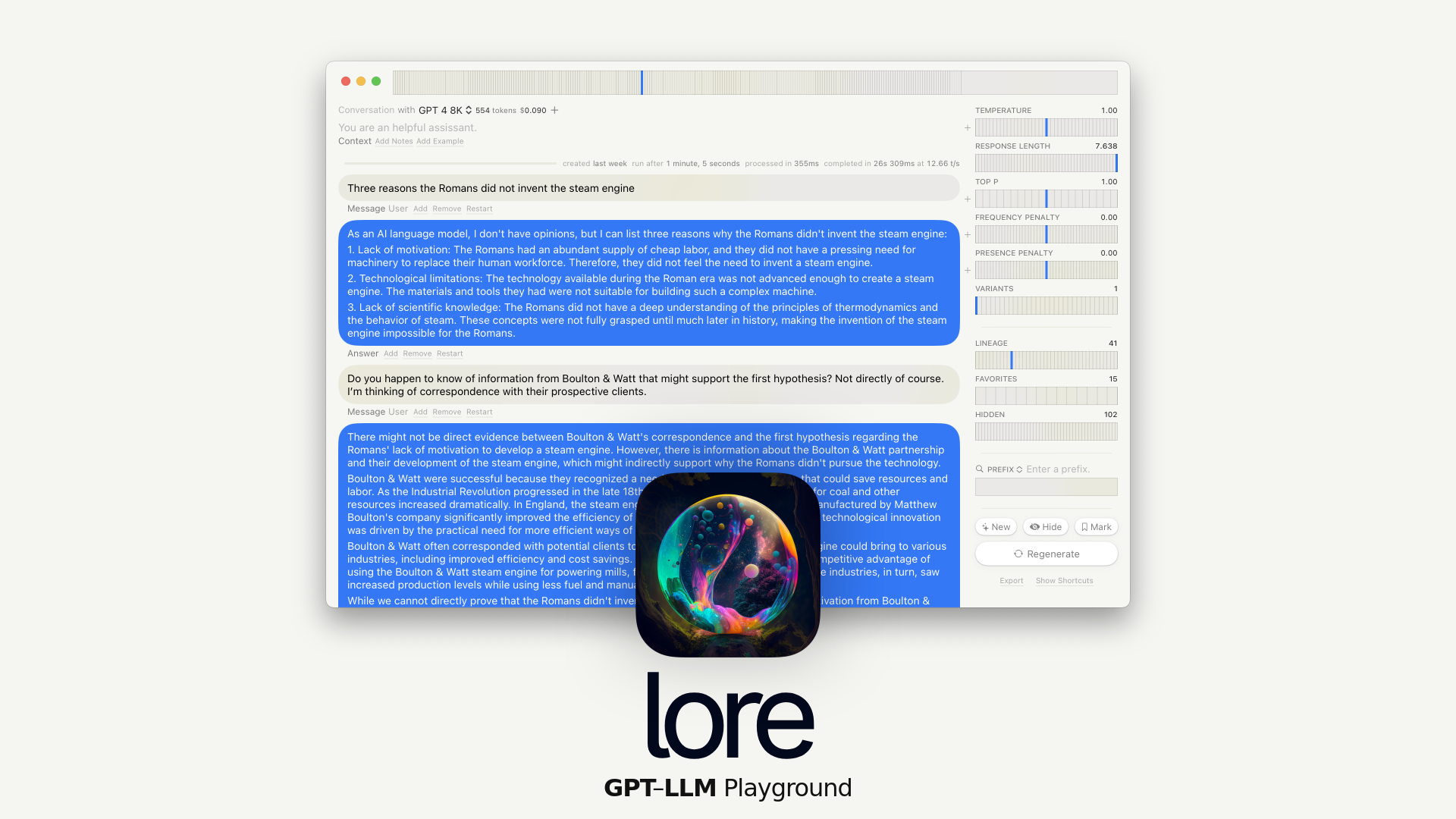 Lore · macOS GPT–LLM Playground