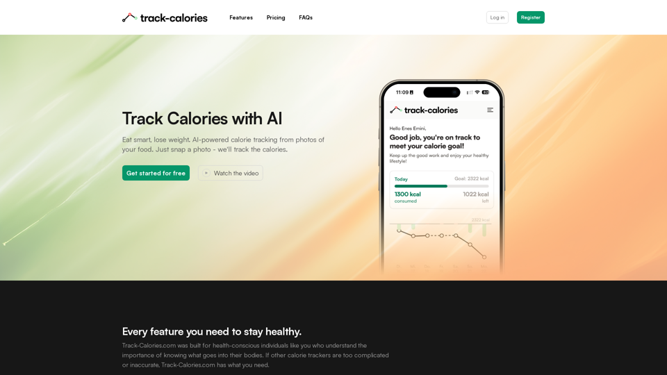 Track Calories: AI-powered calorie tracking from photos of your food.