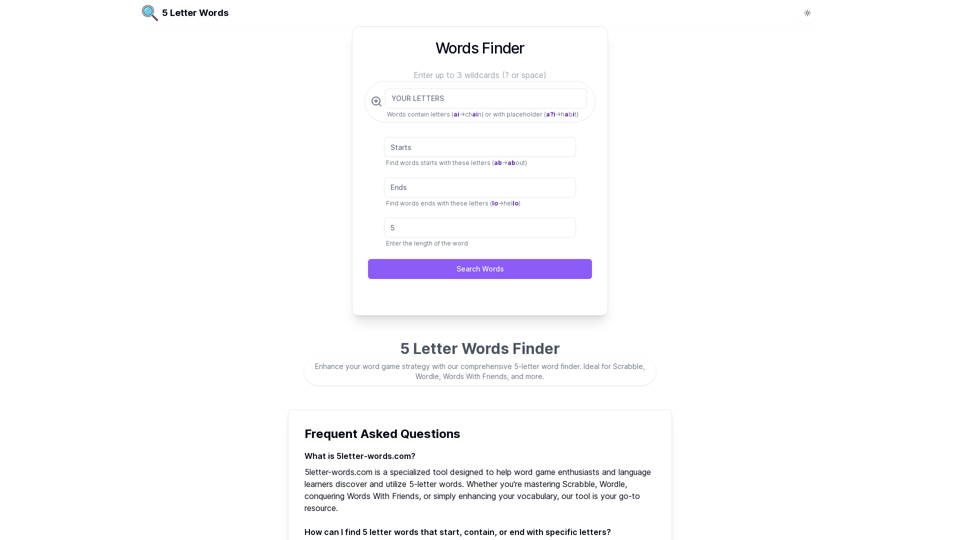 5 Letter Words | Your Ultimate AI Powereded Word Search Tool