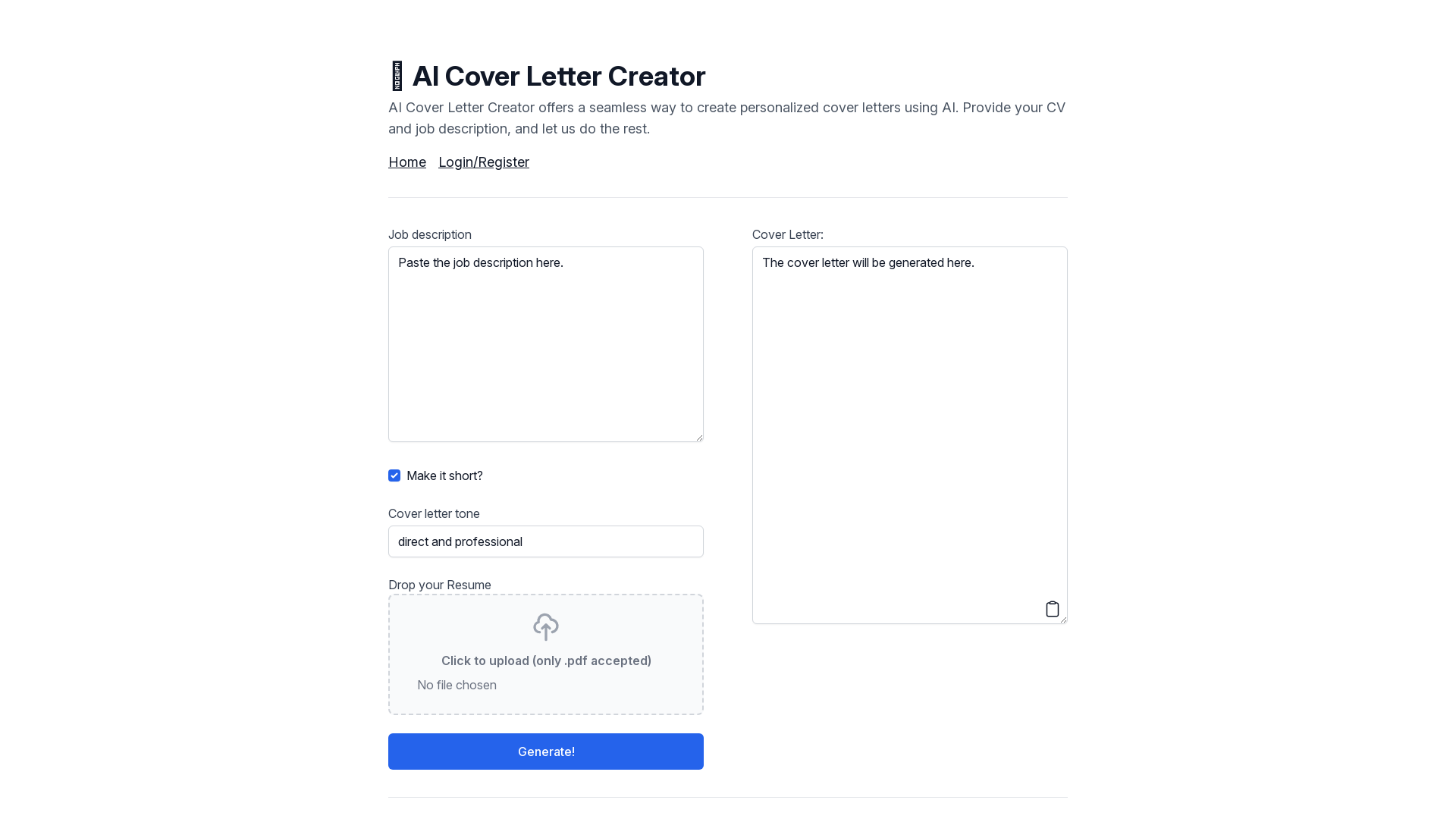 AI Cover Letter Creator screenshot