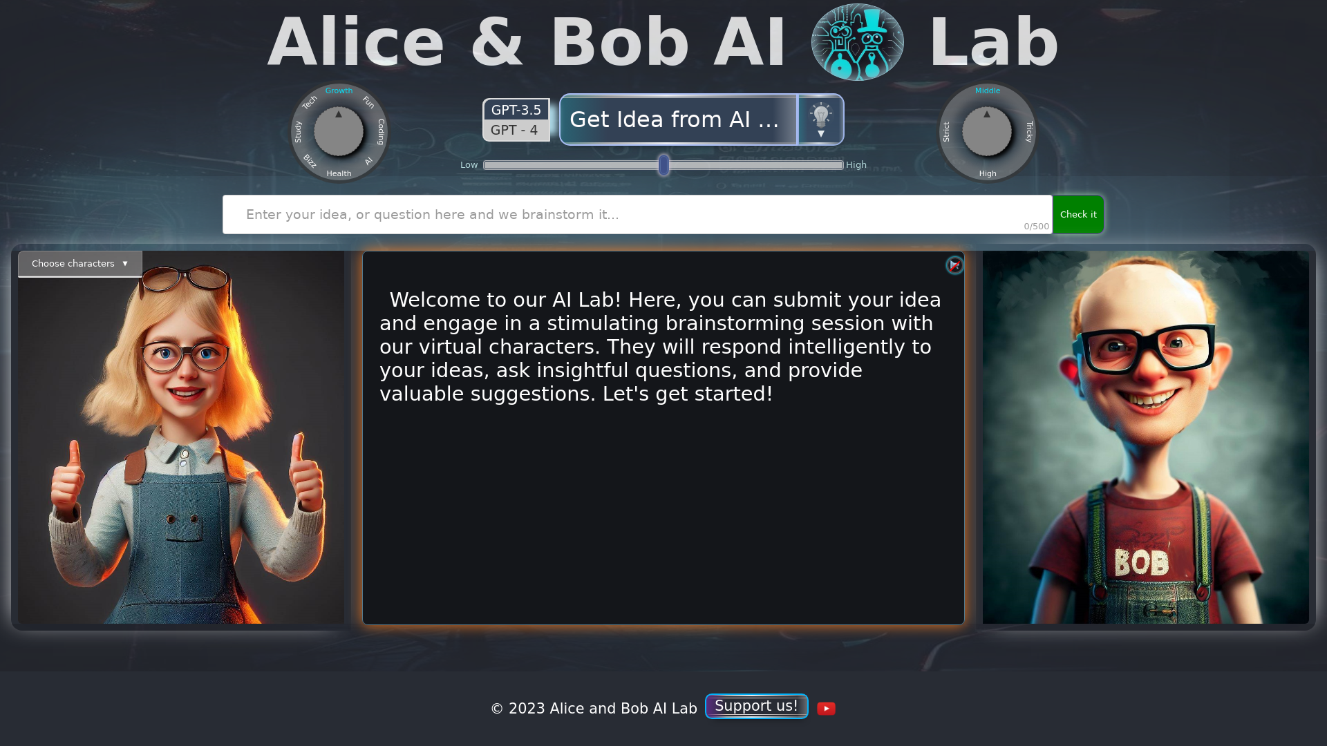 Alice and Bob AI Laboratory screenshot