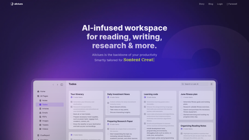 Allclues - The AI-infused space to read, write and think