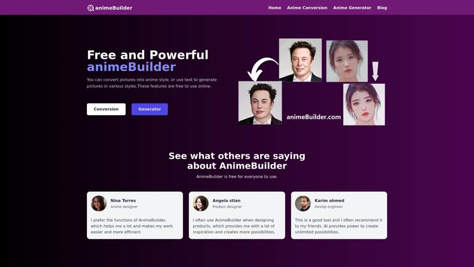 Free Online Anime-Style Converter and Text-to-Art Generator - animeBuilder