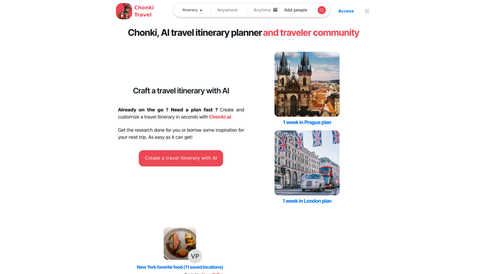 Chonki - Travel community and AI itinerary planner