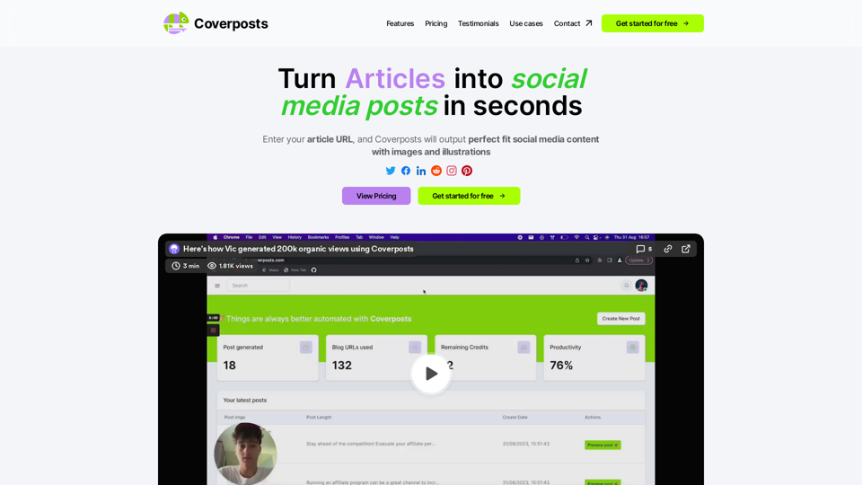 Coverposts - Turn your blog articles in social media posts in seconds 🚀