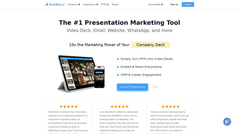 DeckBird.ai ™: The #1 Presentation Marketing Tool | Embed & Share to Video, Email, Website, WhatsApp, and more