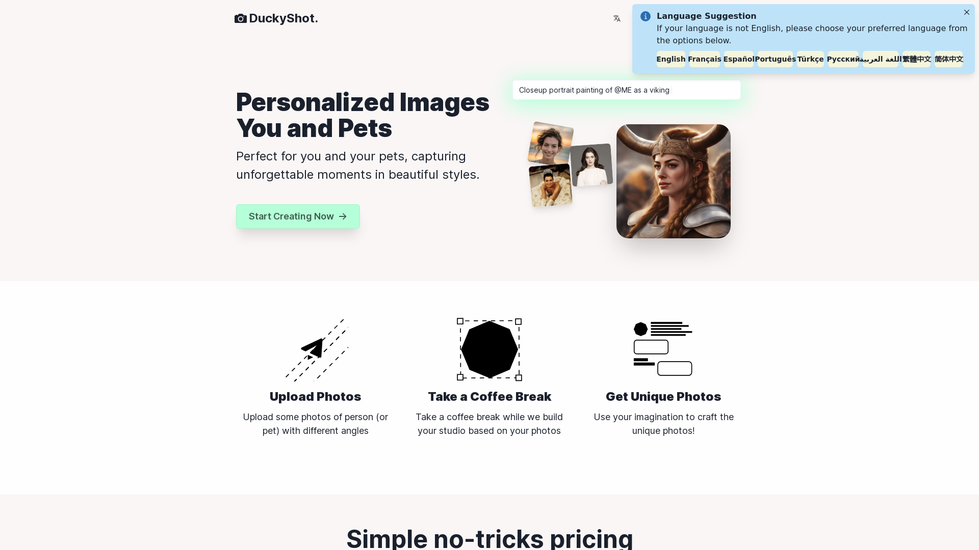 DuckyShot 📸 AI Personalized Photo Generator for You and Pets