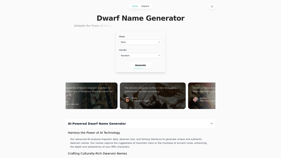 Dwarf Name Generator: AI-Powered 2024 Fantasy Adventure