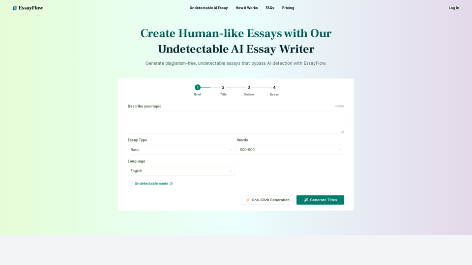 AI Essay Writer (Undetectable AI) - Essay Generator | EssayFlow