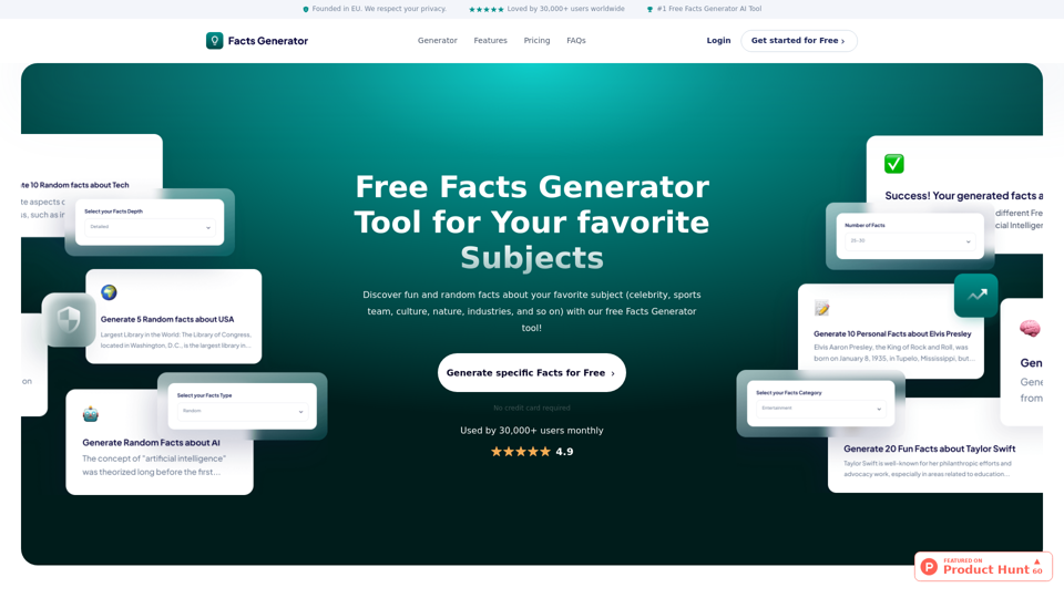 Free Facts AI Generator Tool for Your favorite Subjects - Fun & Random Facts Generator - Facts-Generator.com