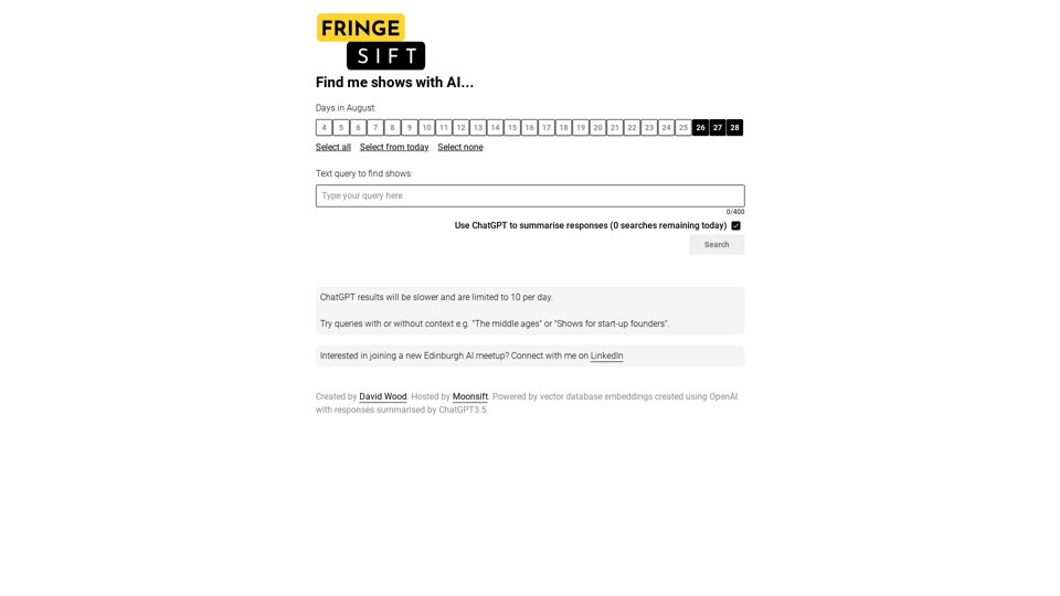 FringeSift - Find Edinburgh Fringe shows with AI