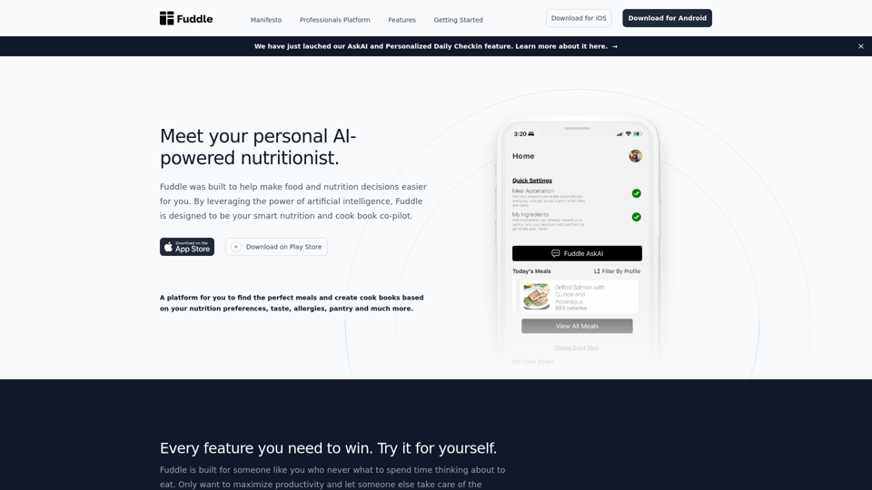 Fuddle - AI Nutritionist & Cook Book Co-Pilot