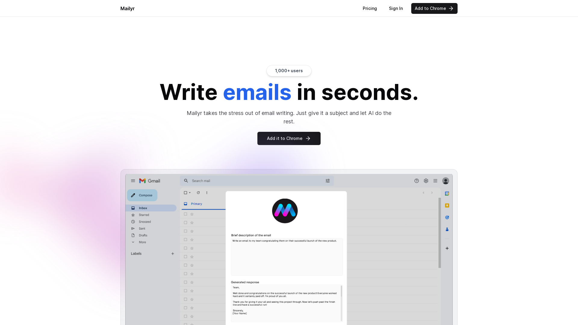 Mailyr screenshot