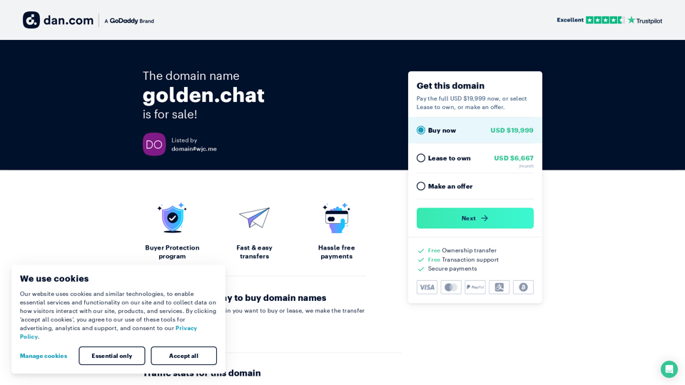 The domain name golden.chat is for sale screenshot