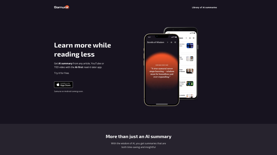Samurai AI - read-it-later app with AI summary | iOS, Android