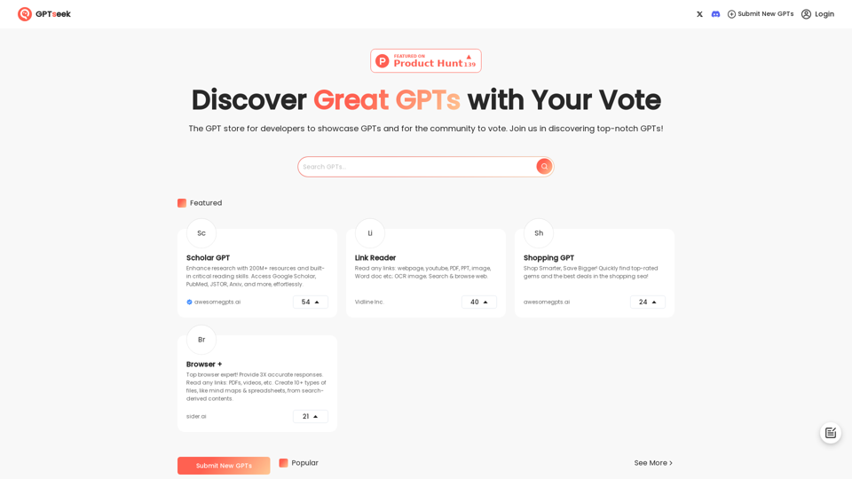 GPTseek - Discover Great GPTs with Your Vote